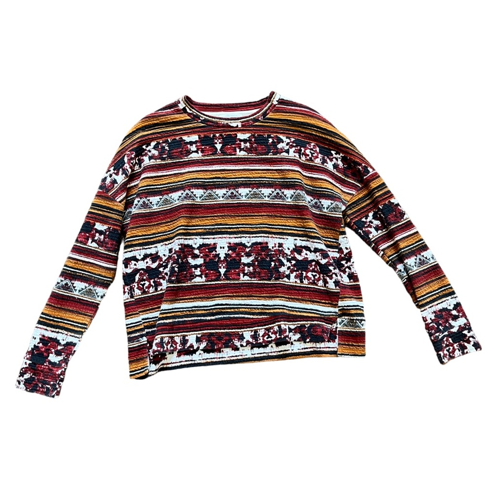 Zara Trafaluc Tribal Design Red, Orange and White Textured Sweater, Size Small